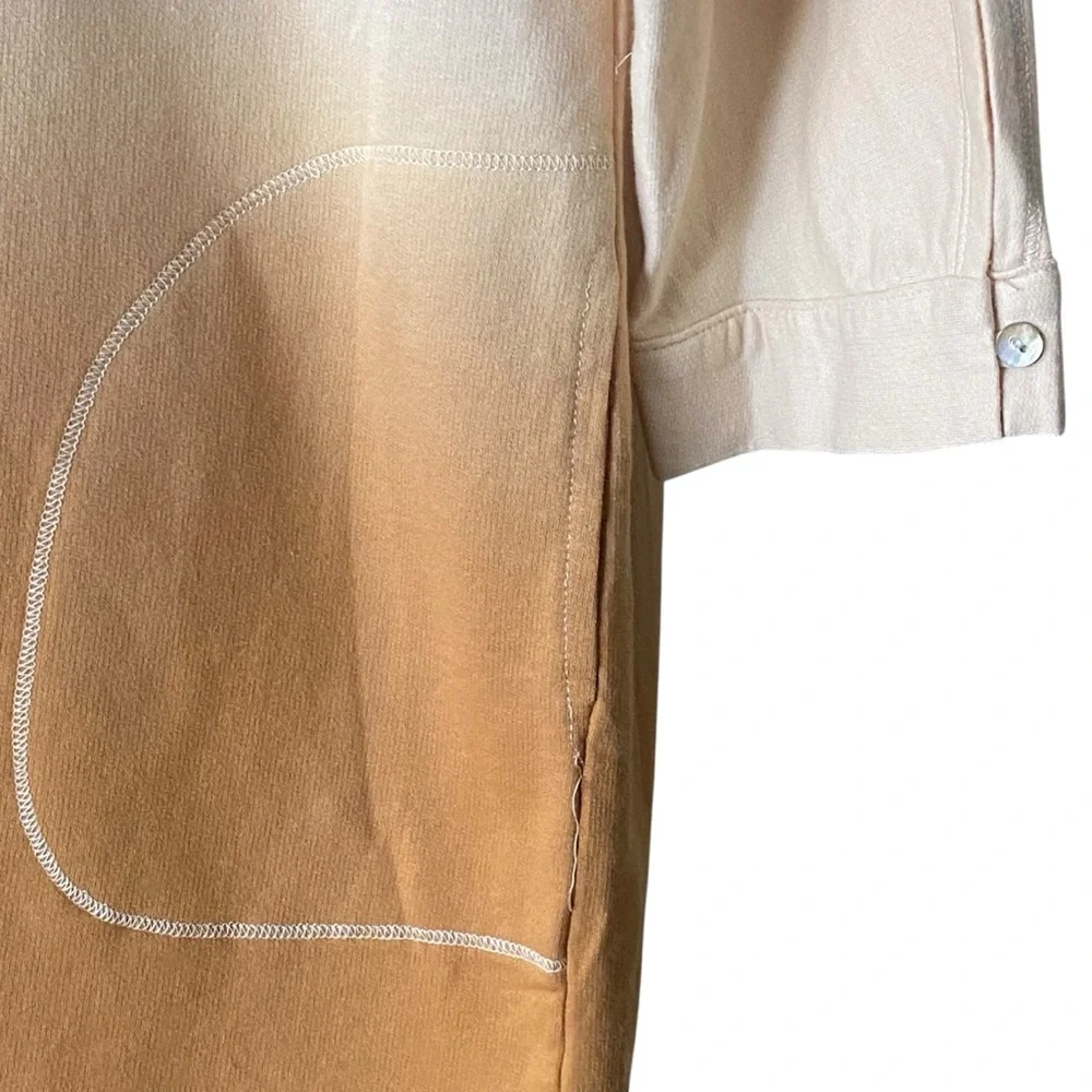 Umgee Dip Dye Ombré Mini Shirt Dress Taupe Bronze Pockets Womens Size Large NWT